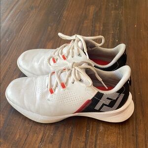 Foot Joy Kids White and Black Golf Shoes with Red Accents